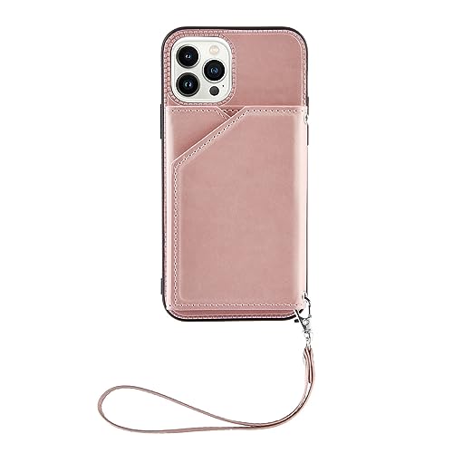 IHAOHAO Schutzhülle für iPhone 15 Pro Max/15 Plus/15 Pro/15, Kartenfächer, Ständer, Brieftaschen-Abdeckung mit Umhängeband, Handschlaufe, Rosa, 38,1 cm (15 Zoll) von IHAOHAO