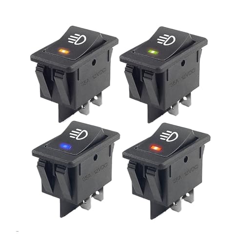 Car Auto Fog Light Rocker Toggle Switch B35 DC 12V 35A 4Pins LED Dashboard LED Color Red Green Amber Blue White IINKUEYK(Yellow) von IINKUEYK