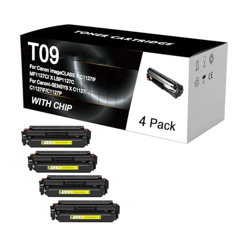 T09 Tonerkartusche (mit Chip) Kompatibel Für Canon T09BK T09C T09Y T09M Funktioniert Für Canon LBP1127C MF1127C C1127iF Drucker, Toner Mit Hoher Reichweite, 7600 Seiten,Yellow-4 Pack von IJOSADON