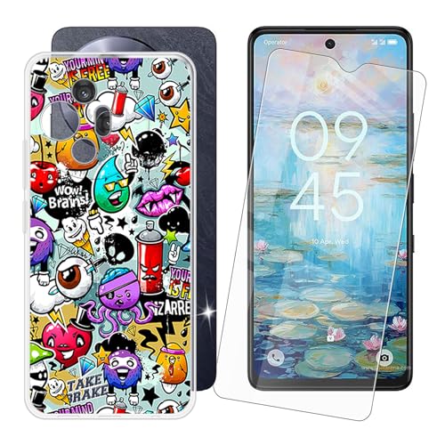 IJTYHF Hülle für TCL 50 Pro NxtPaper 5G (6.80 Zoll) Handyhülle Silikon Weich Phone Case TPU Cover Protector Hüllen Transparent Bumper+ Displayschutzfolie Gehärteter Film -XS40 von IJTYHF