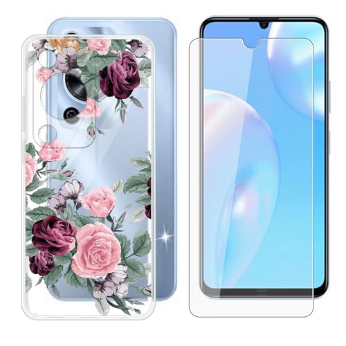 IJTYHF Hülle für Wiko Hi Enjoy 70 (6.75 Zoll) Handyhülle Silikon Weich Phone Case TPU Cover Protector Hüllen Transparent Bumper+ Displayschutzfolie Gehärteter Film -Pinke Rose -A37 von IJTYHF