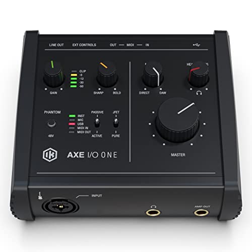 IK Multimedia AXE I/O ONE, Kompaktes USB-Gitarren-Audio-Interface mit einstellbarer Eingangsimpedanz für erweiterte Klanggestaltung. USB-C-Anschluss. TONEX SE und AmpliTube 5 SE im Lieferumfang von IK Multimedia