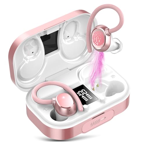 Bluetooth Kopfhörer Sport, In Ear Kopfhörer Kabellos Bluetooth 5.3 Kabellose Kopfhörer mit 4 Mic, 120H Spielzeit, 2024 Neue Weicher Ohrbügel, IP7 Wasserdicht Ohrhörer LED-Anzeige USB-C von IKG