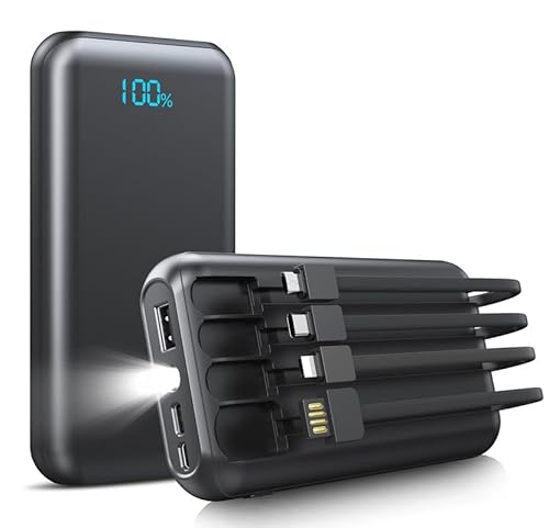 Power Bank 52800mAh mit 4 Kabeln,Powerbank mit LED-Anzeige,Taschenlampe,4 Batterieanzeige,Schnelles Aufladen QC 22,5W und USB C PD20W,Tragbare Powerbank 3 Eingänge und 4 Ausgänge für Tablets Handy von IKHDCYH