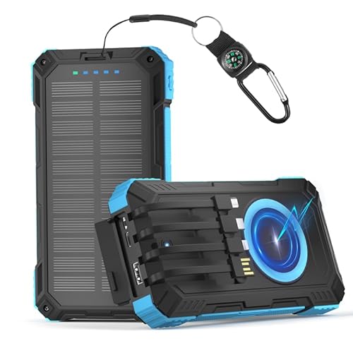 Power Bank Solar 46800mAh Mit Kabelloser Ladefunktion, Wasserdicht Kommt mit Taschenlampe,5 Ausgänge und 3 Eingänge, Karabiner,PD 20W und QC22.5 für Tablets Handy Camping und Outdoor-Aktivitäten von IKHDCYH