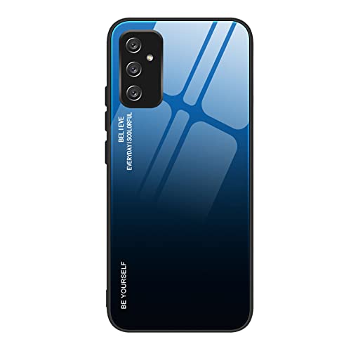 ILING Farbverlauf Glas Hülle für Samsung Galaxy A34 5G, TPU/PC Silikon Schutzhülle Bunt Panzerglas Handyhülle, Stoßfeste TPU Bumper Case (Elegantes Blau) von ILING