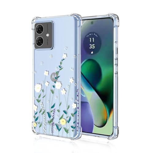 ILING Hülle für Motorola Moto G54 5G, Ultradünne Elegant Blumen und Niedliches Cartoon Muster Damen Handyhülle, Weich Silikon Transparent TPU Stoßfeste Schutzhülle (Windspielblumen) von ILING