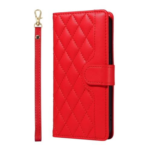 ILING Hülle für OnePlus 13 5G Flip PU Lederhülle, Elegante Luxuriöse Frauen Brieftasche Schutzhülle Stoßfeste Handyhülle mit Ständer/Kartensteckplätze/Magnetisch (Rot) von ILING