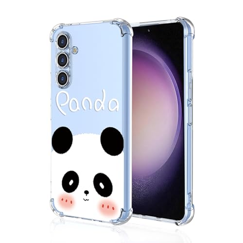 ILING Hülle für Samsung Galaxy S24 FE 5G, Ultradünne Elegant Blumen und Niedliches Cartoon Muster Damen Handyhülle, Weich Silikon Transparent TPU Stoßfeste Schutzhülle (Panda) von ILING