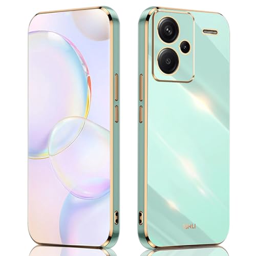 ILING Hülle für Xiaomi Redmi Note 13 Pro+ 5G/Plus 5G, Einfache Einfarbige Rückseite mit Galvanisiertem Goldrand Design Weiches TPU Stoßfest Schutzhülle Ultradünne Damen Handyhülle (Grün) von ILING