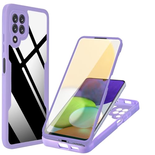 ILING Transparente Hülle für Samsung Galaxy A12 / M12, 360-Grad-Ganzkörper Stoßfest Schutzhülle mit Eingebauter Displayschutz, Ultra Dünn Harte PC Silikon TPU Handyhülle (Lila) von ILING