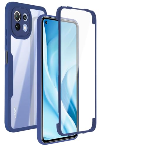 ILING Transparente Hülle für Xiaomi 11 Lite 5G NE/Xiaomi Mi 11 Lite (4G/5G), 360-Grad-Ganzkörper Stoßfest Schutzhülle mit Eingebauter Displayschutz, Ultra Dünn Harte PC Silikon TPU Handyhülle (Blau) von ILING