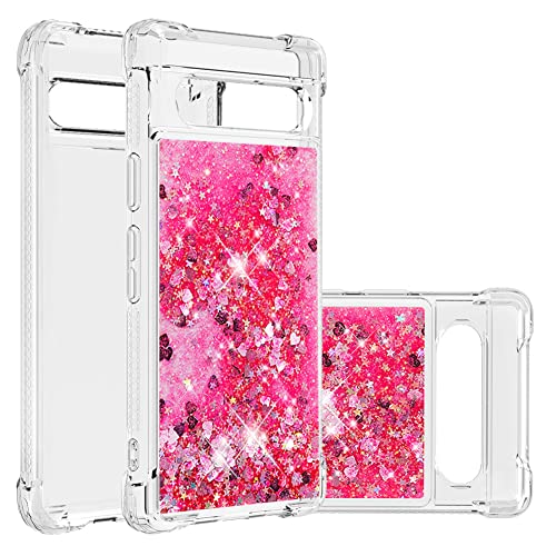 IMEIKONST Glitzer Hülle Kompatibel mit Google Pixel 7A, Handyhülle Flüssig Mädchen Treibsand Schuzhülle Transparent klar Stoßfest TPU Bumper Silikon Case für Google Pixel 7A. Love Pink YBW von IMEIKONST