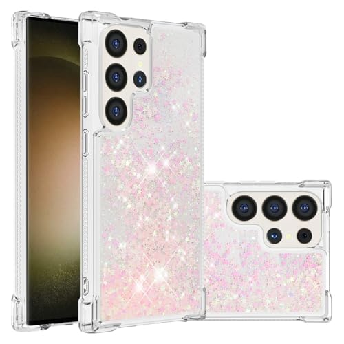 IMEIKONST Glitzer Hülle Kompatibel mit Samsung Galaxy S24 Ultra, Handyhülle Flüssig Mädchen Treibsand Schuzhülle Glitzer klar Stoßfest TPU Bumper Silikon Case für Samsung S24 Ultra. Star Pink YBW von IMEIKONST