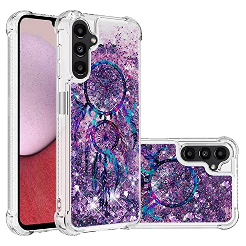 IMEIKONST Glitzer Hülle für Samsung Galaxy A14 4G, Airbag Fallschutz Treibsand Pailletten Stoßfest Handyhülle klar TPU Bumper Silikon Schutzhülle Case für Samsung A14 5G. Bling Lila Traumfänger YB von IMEIKONST