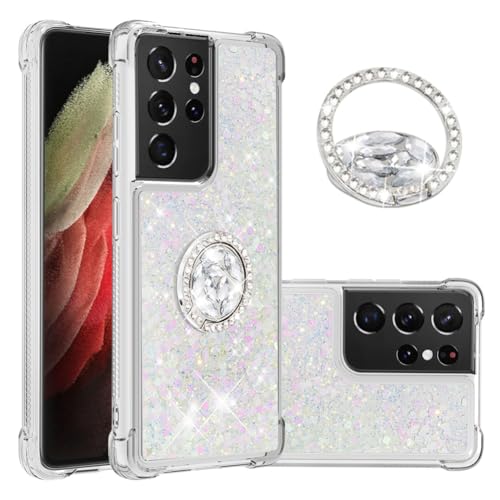 IMEIKONST Glitzer Hülle für Samsung Galaxy S21 Ultra Handyhülle mit Ring Ständer, Pailletten Treibsand Diamant Schutzhülle für Mädchen Stoßfest TPU Bumper Cover für Samsung S21 Ultra. Bunt YBZ von IMEIKONST