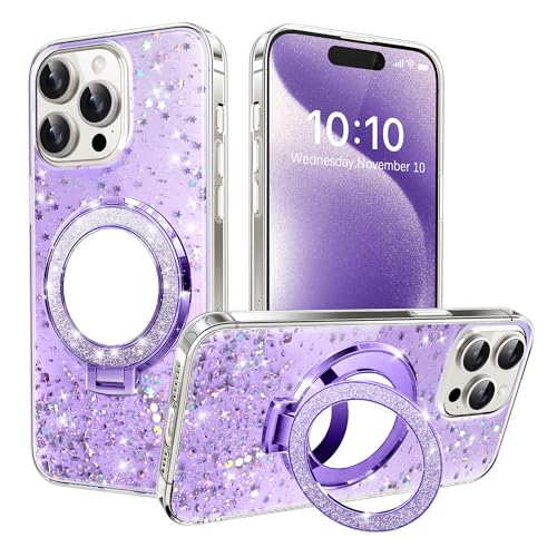 IMEIKONST Glitzer Hülle für iPhone XS Max mit Makeup Spiegel Ring Ständer, Handyhülle für Frauen Schuzhülle Glitzer Klar Stoßfest TPU Bumper Silikon Niedliche Case für iPhone XS Max. Lila DJJ von IMEIKONST