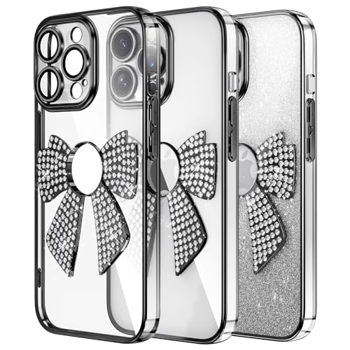 IMEIKONST Glitzer Sparkle Hülle für iPhone 14 Pro Max, Bogen Diamanten Design Transparent für Frauen Mädchen Handyhülle Stoßfeste TPU Bumper Kratzfest Schutzhülle für iPhone 14 Pro Max. Schwarz KDH von IMEIKONST