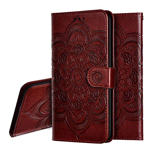 IMEIKONST Huawei Mate 20 Pro Hülle Mandala Embossed Premium Leder Flip Brieftasche Kartenfächern Holder Magnetic Ständer Schutzhülle Handyhülle für Huawei Mate 20 Pro Mandala Brown LD von IMEIKONST