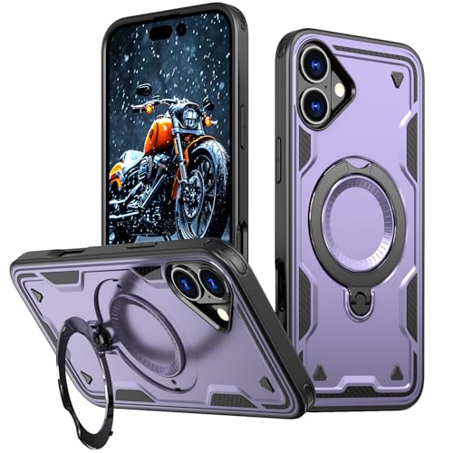 IMEIKONST Hülle für iPhone 16 mit Magnetischer Robust Standring, Zertifizierte Militärschutz Stoßfest Kratzfest Schutzhülle TPU + Hart PC Handyhülle Cover für iPhone 16. Lila TH von IMEIKONST