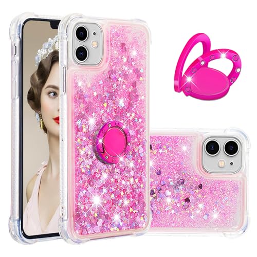 IMEIKONST Kompatibel mit iPhone 11 Hülle mit Ring Halter Ständer, Pailletten Glitzer klar Schutzhülle für Mädchen Frauen Silikon Handyhülle für iPhone 11. Love Pink YBZ von IMEIKONST