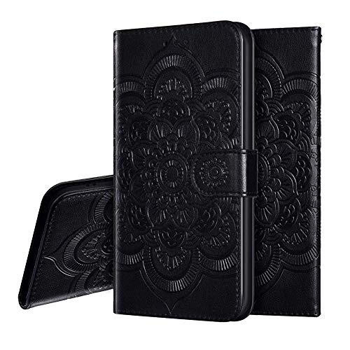 IMEIKONST Kompatibel mit iPhone 14 Pro Hülle, Premium Leder Geprägt Flip Brieftasche Kartenfächern Magnetverschluss Ständer Schutzhülle Handyhülle für iPhone 14 Pro. Mandala Black LD von IMEIKONST