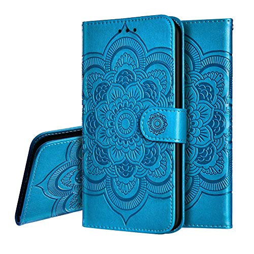 IMEIKONST Samsung A40 Hülle Mandala Embossed Premium Leder Flip Brieftasche Kartenfächern Holder Magnetic Ständer Schutzhülle Handyhülle für Samsung Galaxy A40 Mandala Blue LD von IMEIKONST