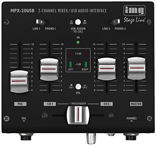 IMG STAGELINE MPX-20USB 3-Kanal-Stereo-DJ-Mischpult mit USB-Schnittstelle, Audio-Console mit USB-Audio-Interface, Mixing-Console mit stabilem und kompaktem Metallgehäuse, in Schwarz von IMG