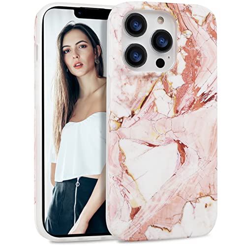 IMIKOKO Kompatibel mit iPhone 14 Pro Hülle Marmor, Rosa TPU Giltter Schutzhülle Case Cover 6,1 Zoll Handyhülle von IMIKOKO