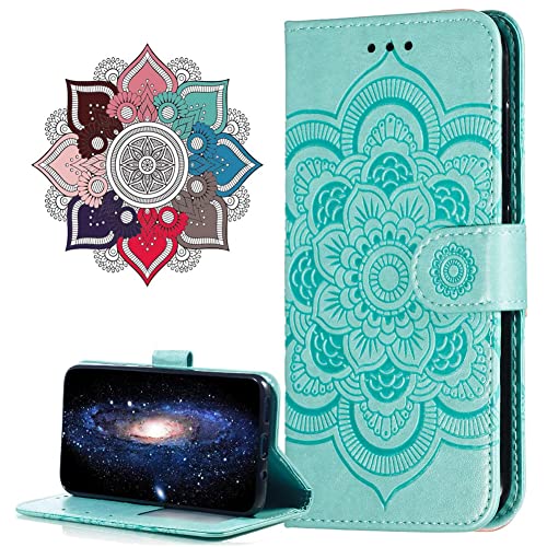 IMIRST Klapphülle für Samsung A06, Brieftaschenformat, PU-Leder, Mandala-Prägung, stoßfest, mit Ständer, Kartenhalter für Samsung Galaxy A06, LD Mandala, Grün von IMIRST