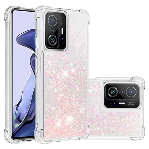 IMIRST Silikon Handy Hülle für Xiaomi 11T Pro, Ecke Airbag Fallschutz Glitzer Treibsand Stoßfest Handyhülle TPU Bumper Sparkle Case für Xiaomi 11T Pro. YBW Star Pink von IMIRST