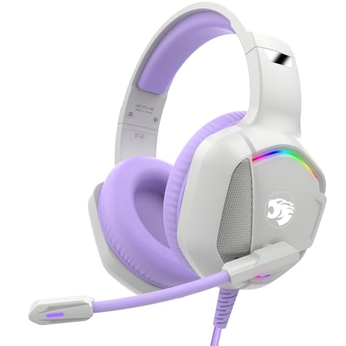 IMYB A36 Gaming Headset mit Mikrofon für Pc, Xbox One Series X/s, Ps4, Ps5, Switch, Stereo Surround Noise Cancelling Gaming kopfhörer mit Mic RGB Licht für Mac, Laptop, Nintendo, Gamer(Violett) von IMYB