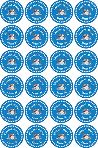 INDIGOS UG® Namensaufkleber Sticker - 30x30 mm - 019 - Schlagzeuger - Set von 24 Aufklebern individuell beschriftet - für Schule, Büro, zu Hause - Stifte, Hefte, Federmappen, Ordner von INDIGOS UG