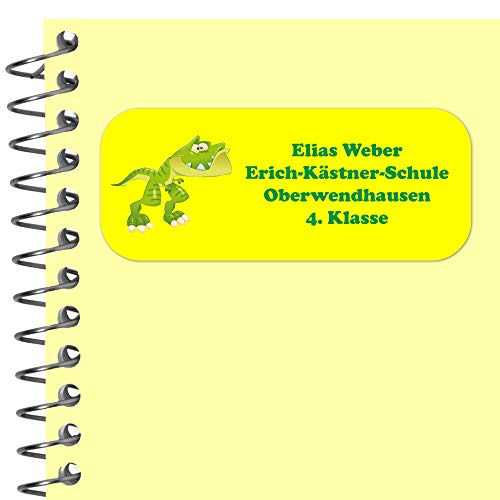 INDIGOS UG® Namensaufkleber Sticker - 56x23 mm - personalisiert - 036 - Allosaurus - 33-99 Stück für Kinder, Schule und Kindergarten - KITA Adressaufkleber für Stifte, Federmappen, Briefe von INDIGOS UG