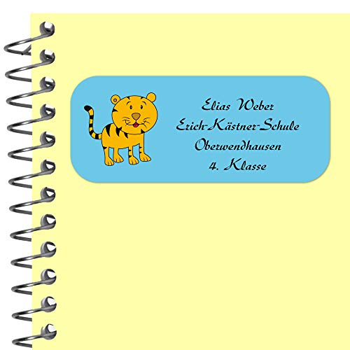 INDIGOS UG® Namensaufkleber Sticker - 56x23 mm - personalisiert - 099 - Katze - 33-99 Stück für Kinder, Schule und Kindergarten - KITA Adressaufkleber für Stifte, Federmappen, Briefe von INDIGOS UG