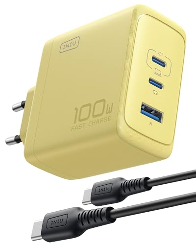 INIU 100W USB C Ladegerät, GaN 3 Ports Schnellladegerät mit USB C Kabel, PD 3.0 Mehrfach Netzteil für MacBook iPad Pro Air, iPhone 16 15 14 Pro Max Plus, Galaxy S24 S23 Ultra, Steam Deck, Google usw von INIU