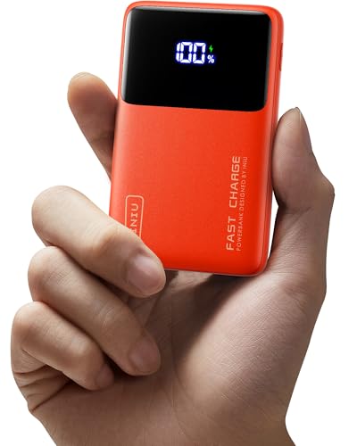 INIU Power Bank, Ultra Slim 22,5W 10000mAh Fast Charging Kleine Powerbank, Mini Outdoor Camping Externe Handyakkus with Taschenlampe, Kompatibel mit iPhone Samsung iPad Für Herren und Frauen, Orange von INIU