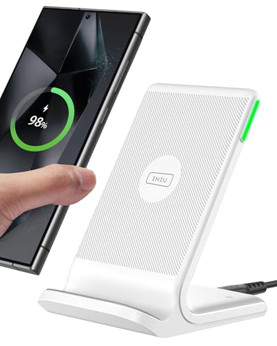 INIU Wireless Charger Stand, [Weiße, 15W] Induktive Ladestation Schnelles Qi Zertifiziert für iPhone 16 15 14 13 12 Pro Max Samsung Galaxy S23 S22 Google Pixel von INIU