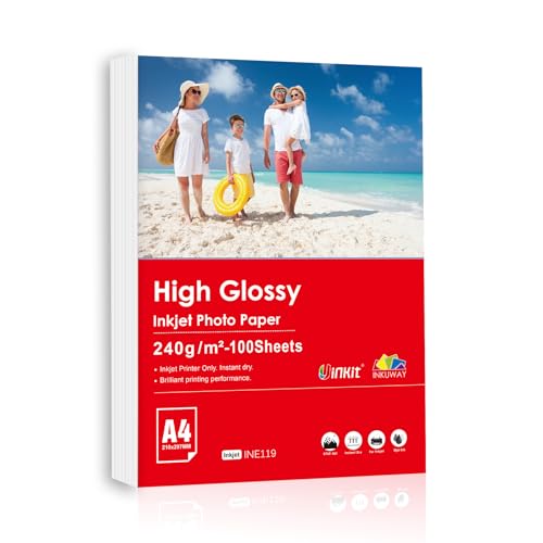 Inkuway 240 g/m² A4 100 Blatt glänzendes Inkjet-Fotopapier für professionellen Druck für Tintenstrahldrucker von INKUWAY