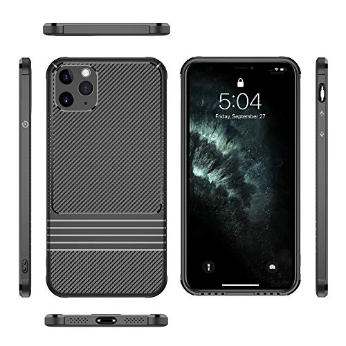 INSOLKIDON Kompatibel mit iPhone 11 Pro Max Hülle TPU Weiche rückseitige Abdeckung Telefon Schutzhülle Anti-Rutsch Stoßfänger Schutz Softshell Kohlefaser Schutzhülle (Schwarz) von INSOLKIDON