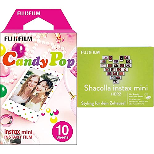 Fujifilm Instax Mini Instant Film, Candy Pop, Einzelpackung + Shacolla Herz für instax Mini von INSTAX