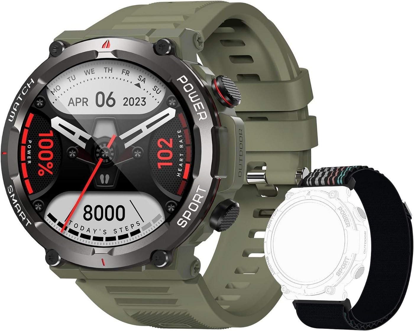 IOWODO Damen Herren Uhren Fitness Tracker Smartwatch (1.85 Zoll, Andriod iOS), mit Schrittzähler Sportuhr Individuelle Zifferblätter für persönlichen von IOWODO