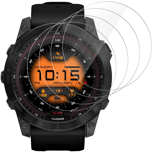 IQShield Panzer Schutz Glas für Garmin Fenix 7X/ 7X Solar/ 7X Sapphire Solar, High Definition Panzer Schutzfolie, Runde Kante Displayschutz, Touch Sensitive, Anti-Kratzer Panzerfolie - 4 Stück von IQShield