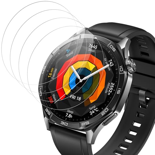 Panzer Schutz Glas für Huawei Watch GT 5/5 Pro 46mm, High Definition Panzer Schutzfolie, Runde Kante Displayschutz, Touch Sensitive, Blasenfest Installation, Anti-Kratzer Panzerfolie - 4 Stück von IQShield