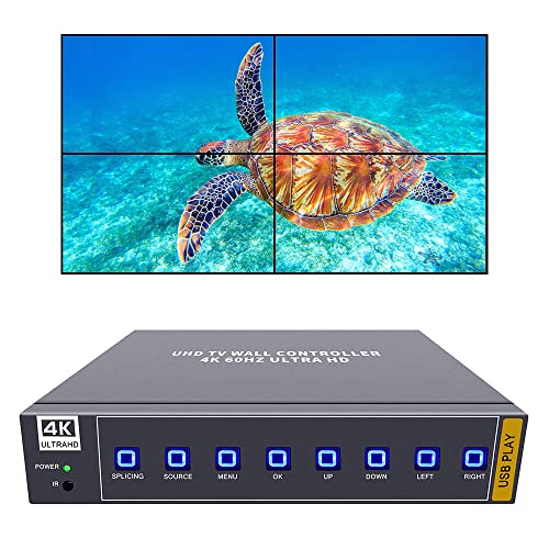 ISEEVY 4K60 HDMI USB UHD Video Wall Controller 2x2 1x2 2x1 1x3 3x1 1x4 4x1 TV-Wandcontroller für max. 4 Fernseher Spleißen Display mit HDMI 2.0 und USB-Eingängen unterstützt Play max 4096x2160@60 von ISEEVY