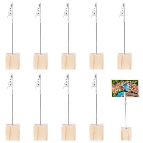 10 Stück Fotohalter mit Klammern, Memo Clip Halter mit Krokodilklemme Tischkartenhalter Postkartenhalter Holz Fotoständer für Büro Hochzeits Party Hausdekoration von ISIYINER