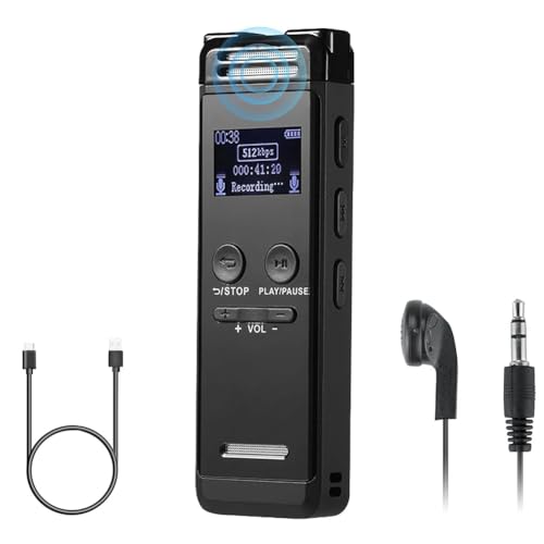 ISKDJBJG Digitaler Sprachrekorder mit 64 GB und Wiedergabe, Sprachaktivierte Audioaufzeichnung für Vorlesungen, Besprechungen, Diktiergerät, MP3-Player von ISKDJBJG