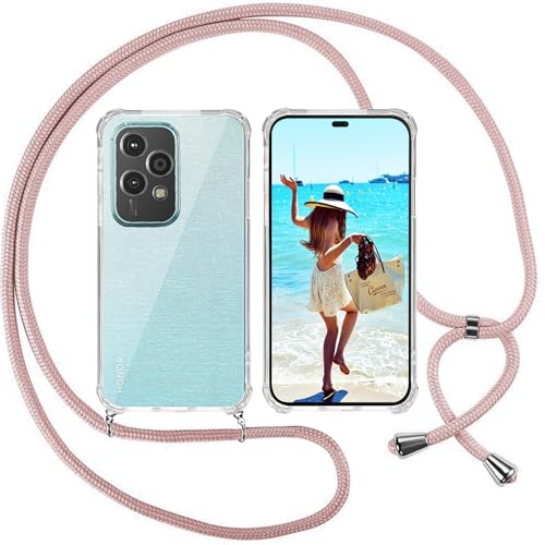 ISOI Handykette für Honor 200 Lite 5G Hülle mit Band, Transparent Silikon Handyhülle für Honor 200 Lite 5G mit Kette Stossfest Schutzhülle - Schnur mit Case Zum Umhängen in Pink von ISOI