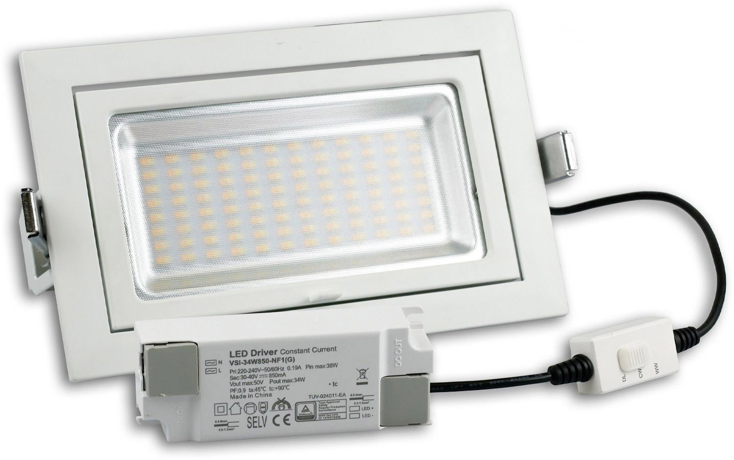 ISOLED LED Shop-Downlight Box, 32W, ausschwenkbar, weiß, ColorSwitch 3000|4000|6000K, dimmbar von ISOLED