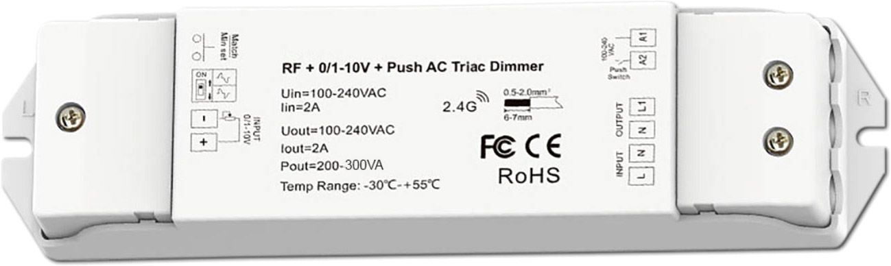 ISOLED Sys-Pro Funk/Push/1-10V Input Triac-Dimmer, 230V, 300VA, Phasenan-/Abschnitt wählbar von ISOLED